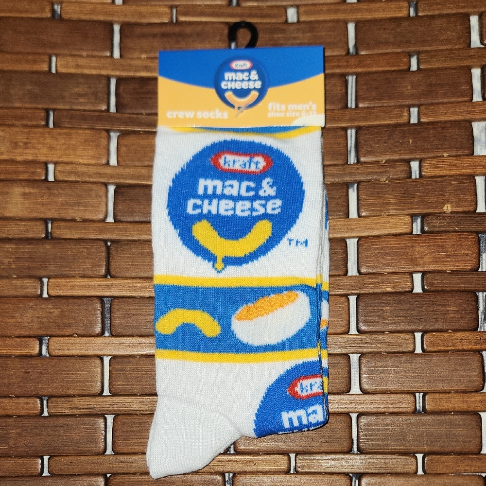 Mac & Cheese Crew Socks - White and Blue Mens 6-12